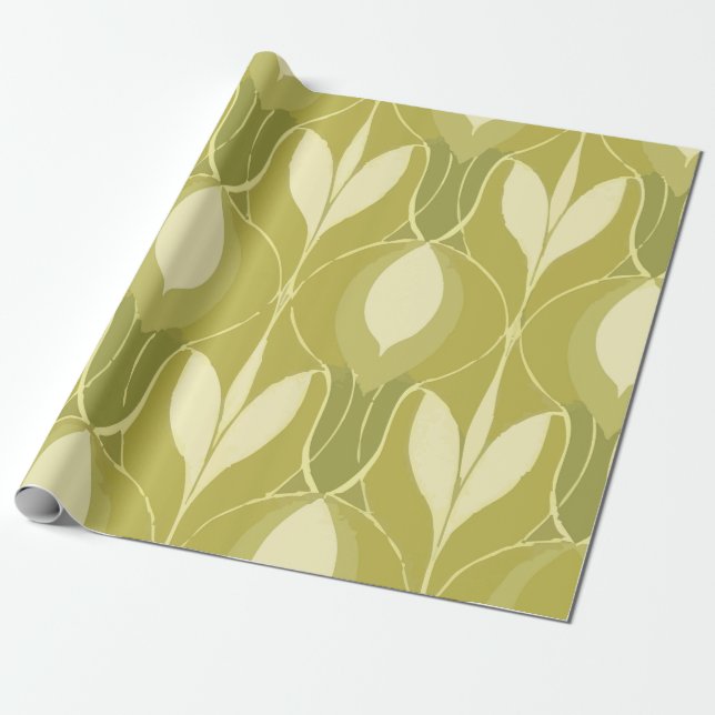 Papel De Presente Padrão Floral Abstrato Verde Fresco e Lima (Desenrolado)