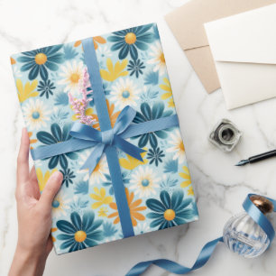 Papel De Presente Padrão Floral Amarelo Azul Margarida Cheerful Gard