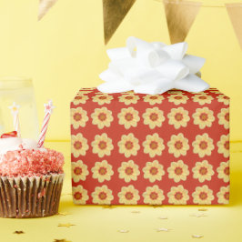 Papel De Presente Padrão Floral Amarelo Dahlia em Vermelho