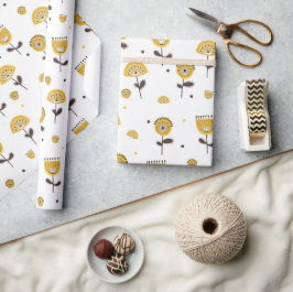 Papel De Presente Padrão Floral Amarelo do meio século