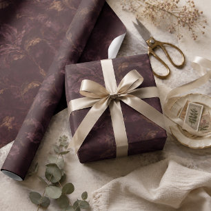 Papel De Presente Padrão Floral Ameixa Escura Botanica Vintage Lux