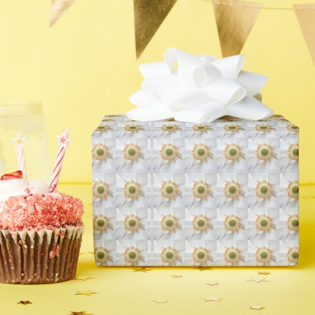 Papel De Presente Padrão Floral Anemone Branco Japonês (Festa de aniversário)