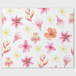 Papel De Presente Padrão Floral Aquarela Tropical Rosa
