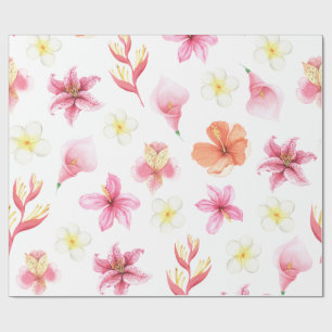 Papel De Presente Padrão Floral Aquarela Tropical Rosa
