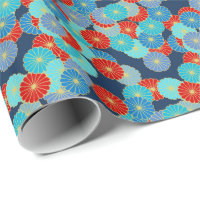 Padrão floral Art Deco - azul, turquesa e vermelho