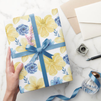Papel De Presente Padrão floral azul/amarelo ucraniano. Ucrânia