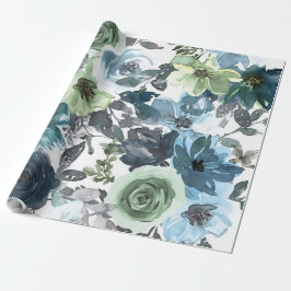 Papel De Presente Padrão Floral Azul, Aquarela Artística