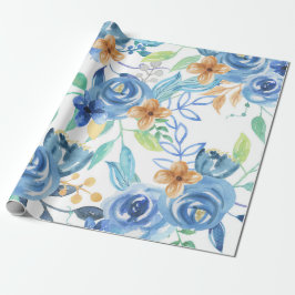 Papel De Presente Padrão Floral Azul, Aquarela Artística