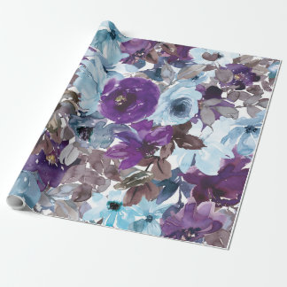 Papel De Presente Padrão Floral Azul, Aquarela Artística