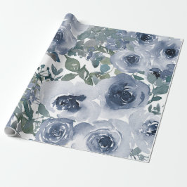 Papel De Presente Padrão Floral Azul, Aquarela Artística