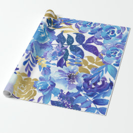Papel De Presente Padrão Floral Azul, Aquarela Artística