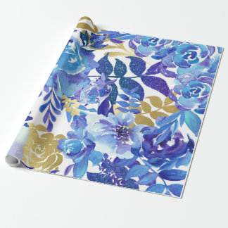 Papel De Presente Padrão Floral Azul, Aquarela Artística