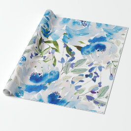 Papel De Presente Padrão Floral Azul, Aquarela Artística