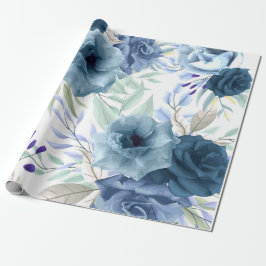Papel De Presente Padrão Floral Azul, Aquarela Artística