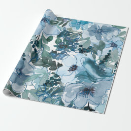 Papel De Presente Padrão Floral Azul, Aquarela Artística