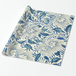 Papel De Presente Padrão Floral Azul Design Asiático Antiquado