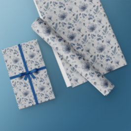 Papel De Presente Padrão Floral Azul Dusty de Aquarela Elegante