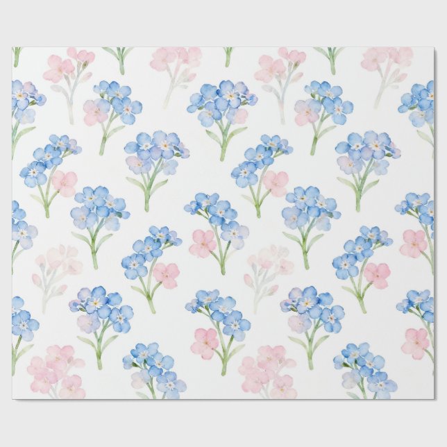 Papel De Presente Padrão Floral Azul e Rosa (Aberto)