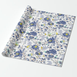 Papel De Presente padrão floral azul empoeirado