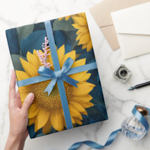 Padrão Floral Azul Girassol Amarelo Vintage