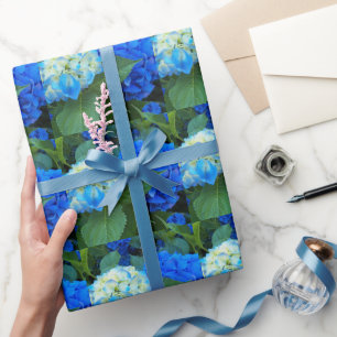 Papel De Presente Padrão Floral Azul Hidrangea Blooms