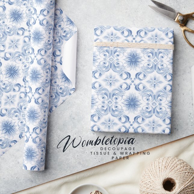 Papel De Presente Padrão Floral Azul Pálido Elegante (Criador carregado)