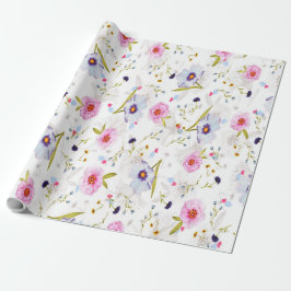 Papel De Presente Padrão Floral Azul, Rosa