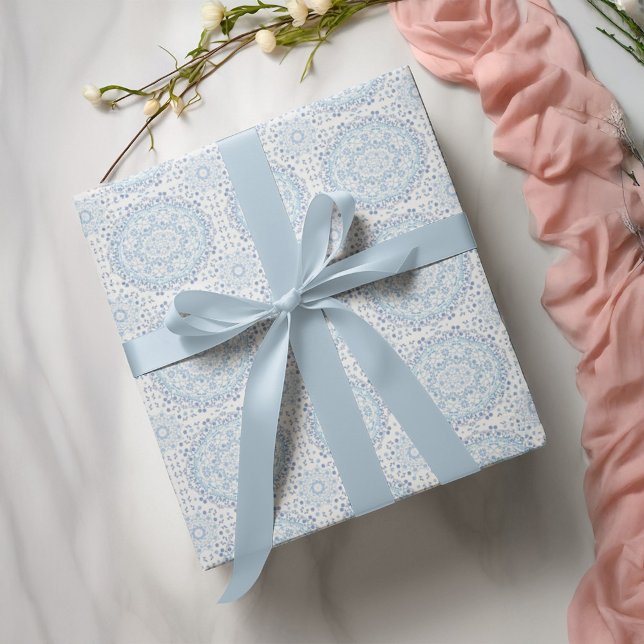 Papel De Presente Padrão Floral Azul Simples Mandala (Blue mandala pattern wrapping paper)