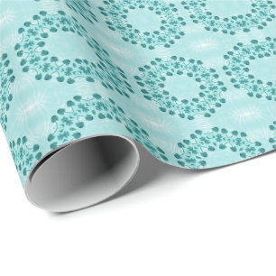 Papel De Presente Padrão Floral, Azul Teal