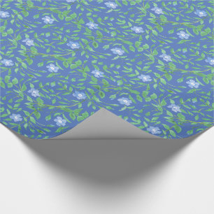 Papel De Presente Padrão Floral Azul Verde Rústico Periwinkle