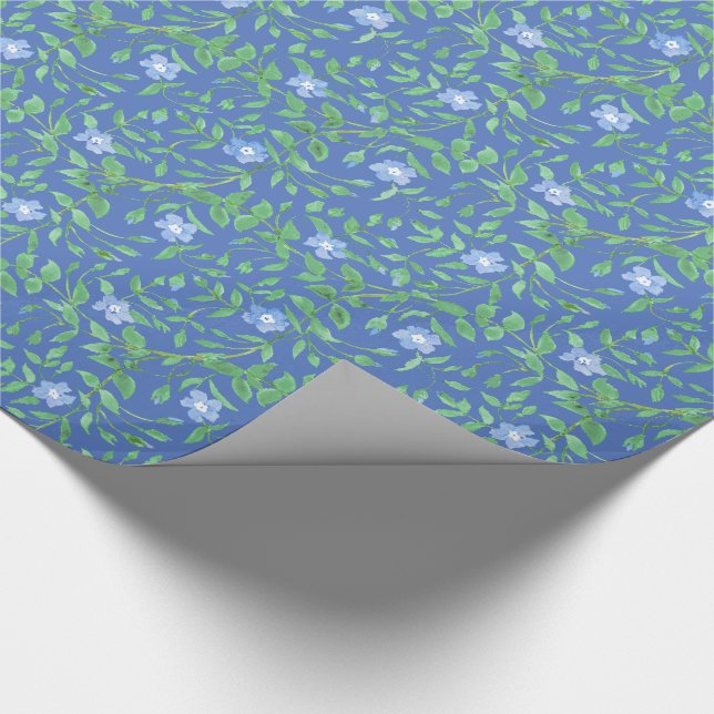 Papel De Presente Padrão Floral Azul Verde Rústico Periwinkle (Ponta)