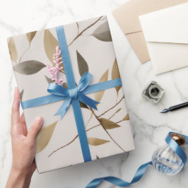 Papel De Presente Padrão Floral Bege de Folha de Oliveira Botânica