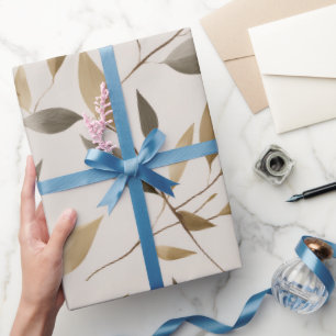 Papel De Presente Padrão Floral Bege de Folha de Oliveira Botânica