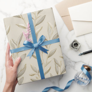 Papel De Presente Padrão Floral Bege de Folha de Oliveira Botânica