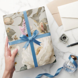 Papel De Presente Padrão Floral Bege Rosa Branco Suave 