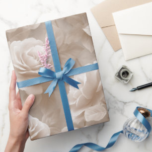 Papel De Presente Padrão Floral Bege Rosa Creme Romântico