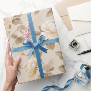 Papel De Presente Padrão Floral Bege Rosa Creme Romântico