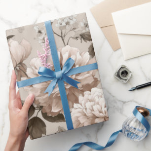 Papel De Presente Padrão Floral Bege Rosa Neutro Suave