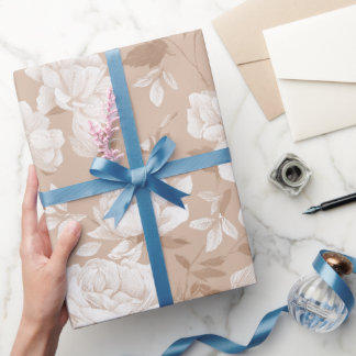 Papel De Presente Padrão Floral Bege Rosa Neutro Suave