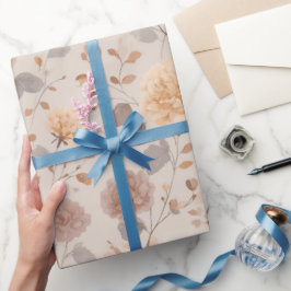 Papel De Presente Padrão Floral Bege Rosa Neutro Suave
