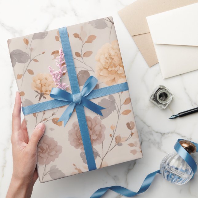 Papel De Presente Padrão Floral Bege Rosa Neutro Suave (Presentear)