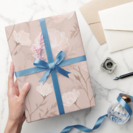 Papel De Presente Padrão Floral Bege Rosa Neutro Suave