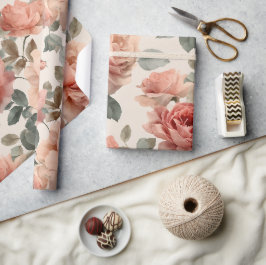 Papel De Presente Padrão Floral Bege Rosa Suave Aquarela