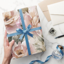 Papel De Presente Padrão Floral Bege Rosa Suave Aquarela