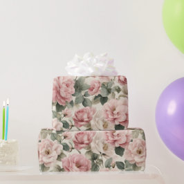Papel De Presente Padrão Floral Bege Rosa Suave Aquarela