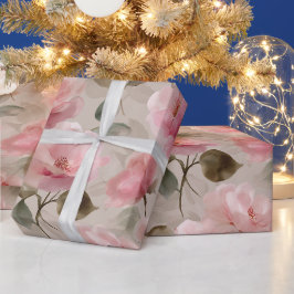Papel De Presente Padrão Floral Bege Rosa Suave Aquarela