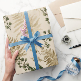 Papel De Presente Padrão Floral Bege Verde Botânico Samambaia