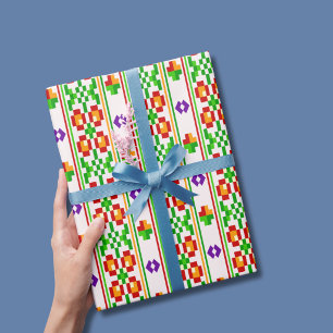Papel De Presente Padrão Floral Boho Moderno de Bordado Cruzado Sem