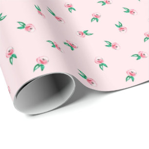Papel De Presente Padrão Floral bonito Cor de Água Rosa Mini Ditsy