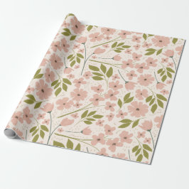 Papel De Presente Padrão Floral Bonito, Rosa e Creme